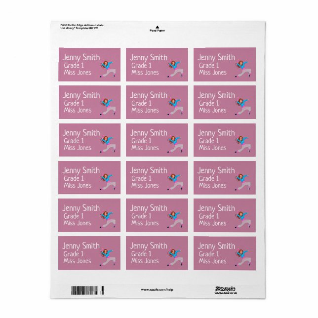 Girl dancer name school book labels (Full Sheet)