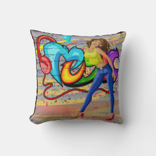 Girl Dancing Music Graffiti Wall Background 3 Throw Pillow