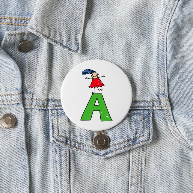 Girl Dancing on Green Letter A Fun Alphabet  Button (Creator Uploaded)