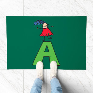 Girl Dancing on Green Letter A Fun Alphabet Doormat