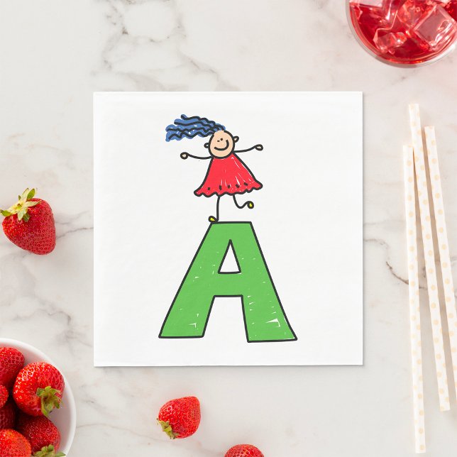 Girl Dancing on Green Letter A Fun Alphabet  Napkins (Creator Uploaded)