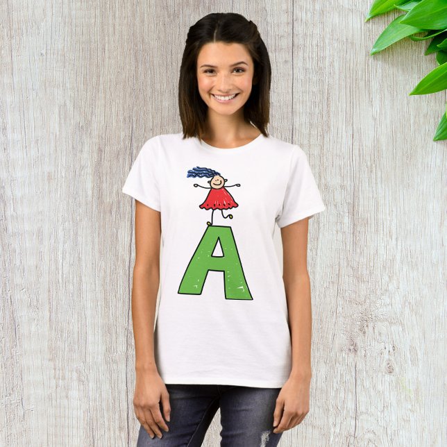 Girl Dancing on Green Letter A Fun Alphabet  T-Shirt (Creator Uploaded)