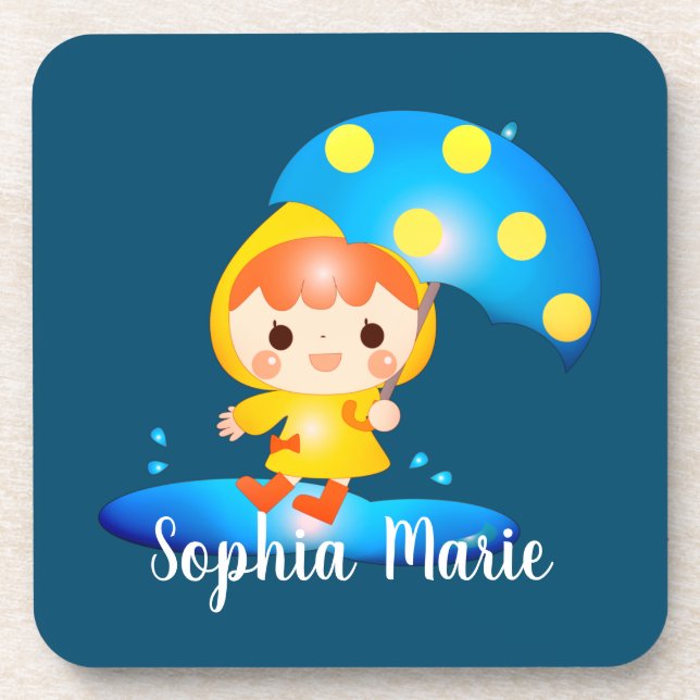 Girl Dancing Under the Rain Beverage Coaster (Front)