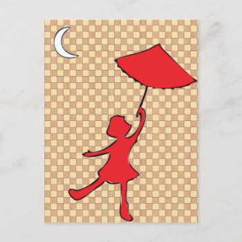 Girl Dancing With Her Umbrella Postcard by MTJ_Shop at Zazzle
