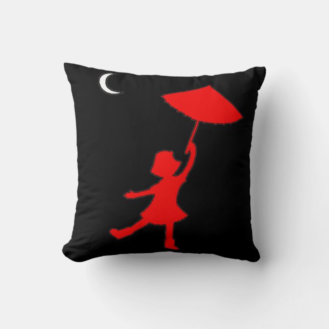 Girl dancing with her umbrella throw pillow (Front)