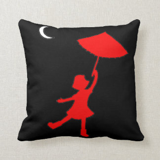 Girl dancing with her umbrella throw pillow