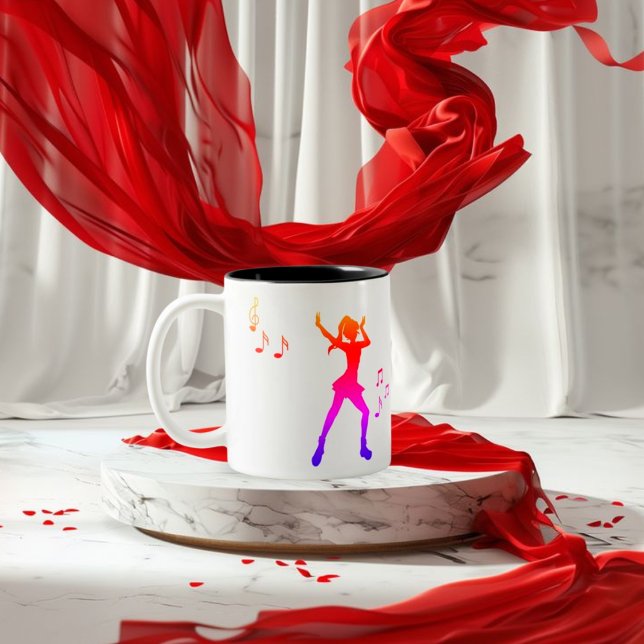  Girl  dancing with Music Notes – Cool K-Pop  Two-Tone Coffee Mug (Creator Uploaded)