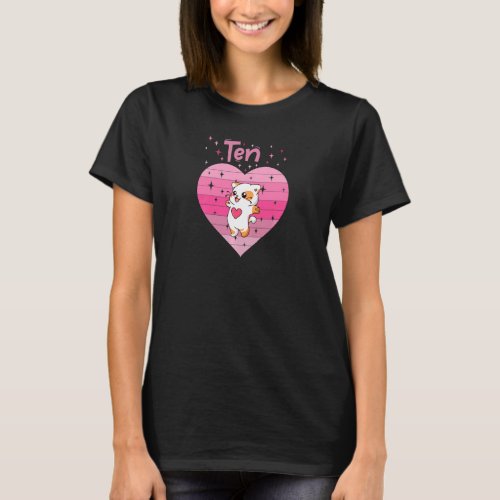Girl daughter cute cat kitty heart love 10th birth T_Shirt