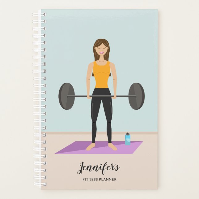 Girl Deadlifting & Personalizable Name Fitness Planner (Front)