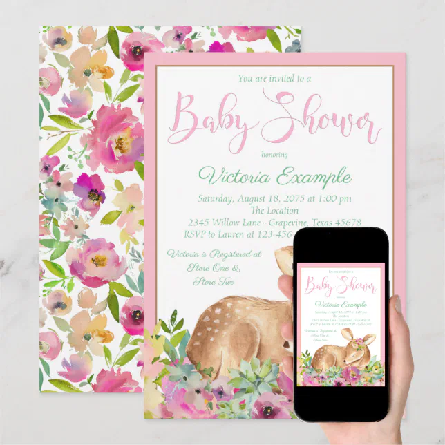 Girl Deer Baby Shower Invitations | Zazzle