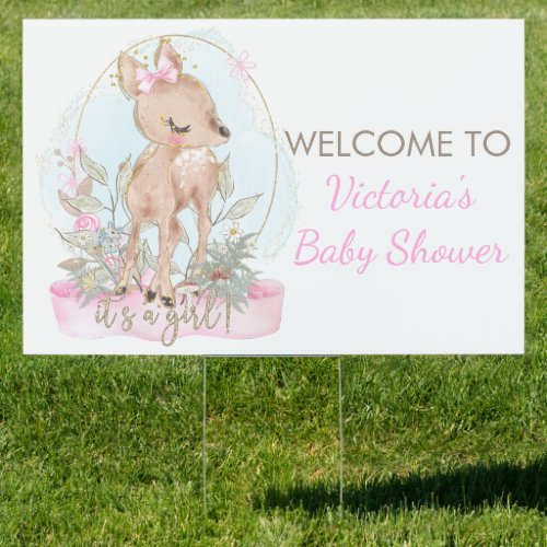 Girl Deer Baby Shower Yard Sign
