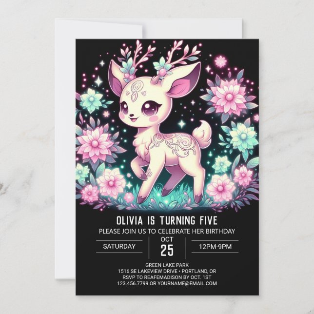 Girl Deer Digital Birthday  Invitation (Front)