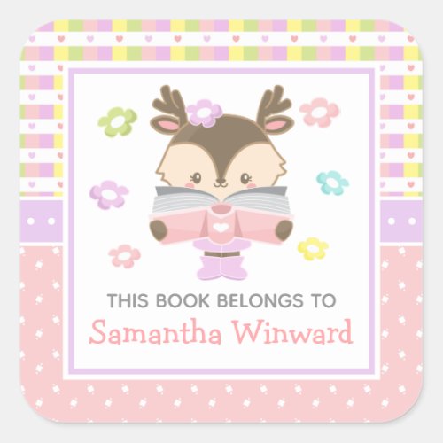 Girl Deer Pink and Purple Kids Bookplate