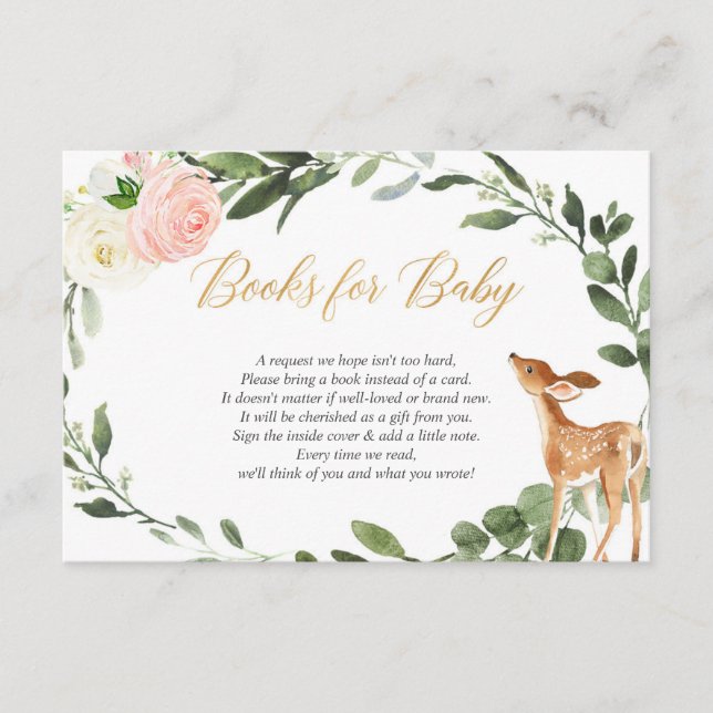Girl deer pink gold greenery book request insert (Front)