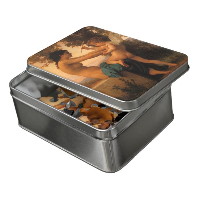 Girl Defending Herself Against Cupid by Bouguereau Jigsaw Puzzle (Lid Open)