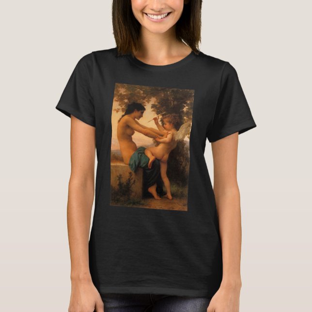 Girl Defending Herself Against Cupid by Bouguereau T-Shirt (Front)
