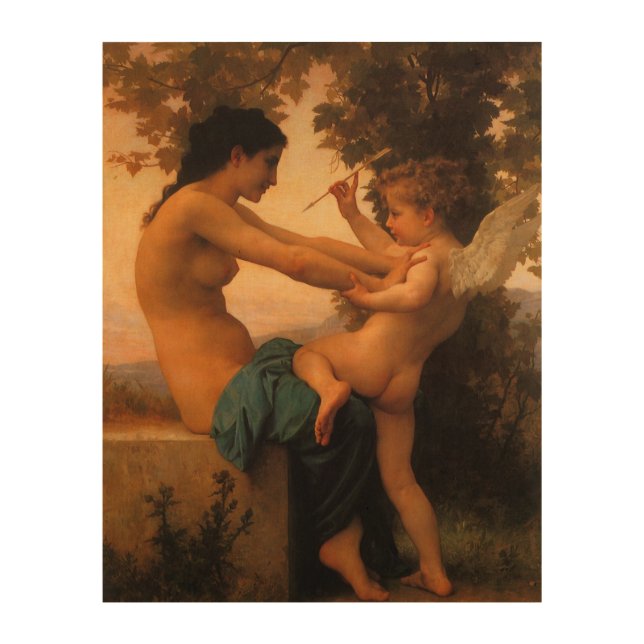Girl Defending Herself Against Cupid by Bouguereau Wood Wall Art (Front)