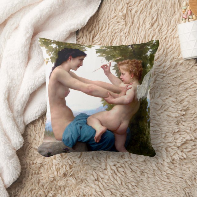 Girl Defending Herself Against Eros Cupid Painting Throw Pillow (Blanket)
