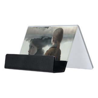 girl desk business card holder