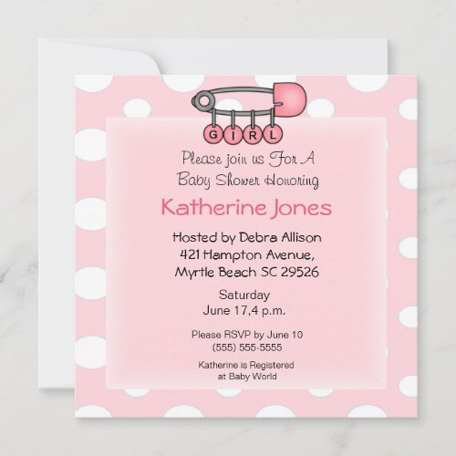 Girl  Diaper Pin  Shower Invitation