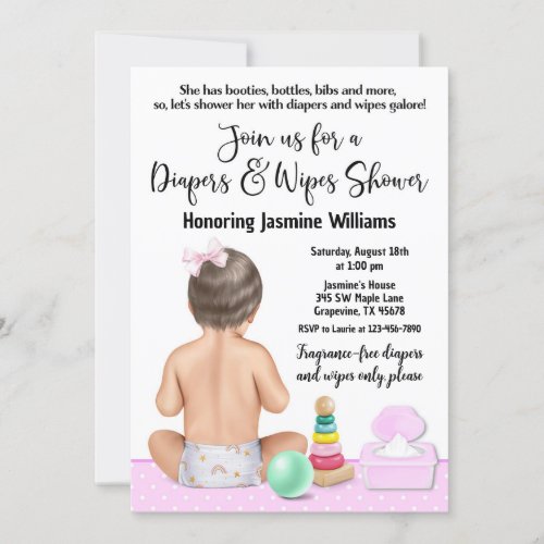 Girl Diapers and Wipes Baby Shower Invitation