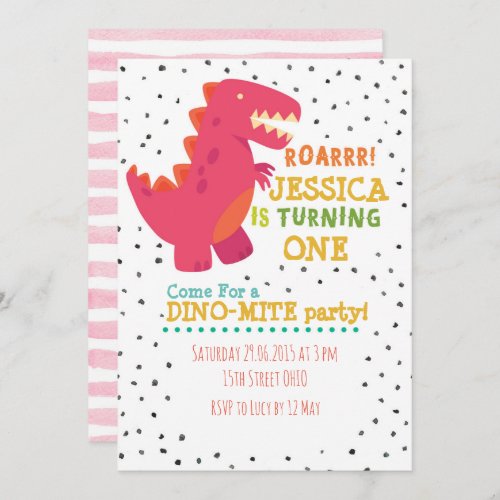 Girl Dino Birthday Party Invite
