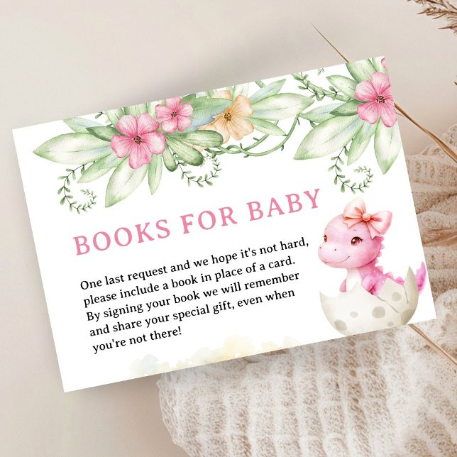 Girl Dinosaur Baby Shower Book For Baby Enclosure Card (Creator Uploaded)