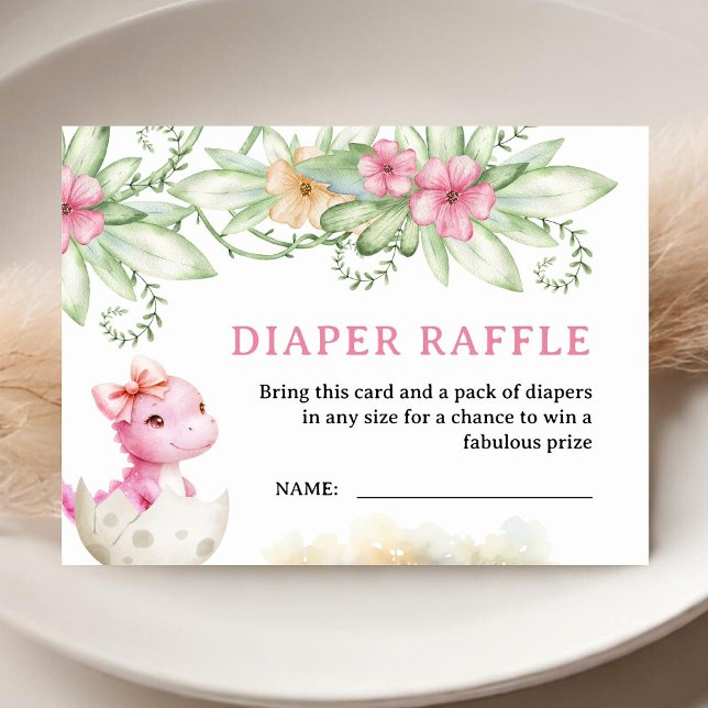 Girl Dinosaur Baby Shower Diaper Raffle Enclosure Card (Creator Uploaded)