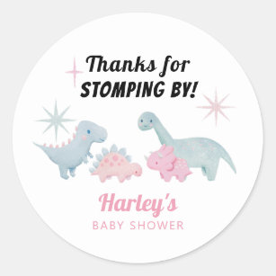 Girl Dinosaur Baby Shower Favor Classic Round Sticker