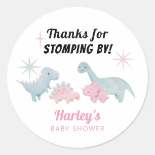 Girl Dinosaur Baby Shower Favor Classic Round Sticker