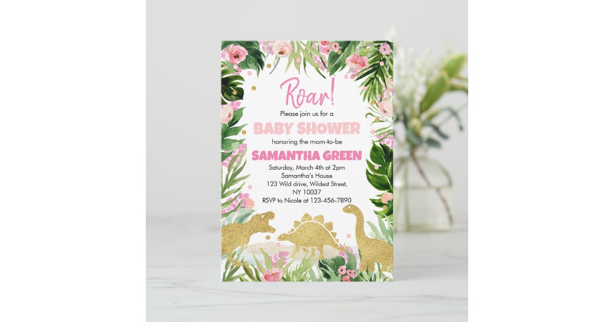 Girl Dinosaur Baby Shower Invitation Zazzle