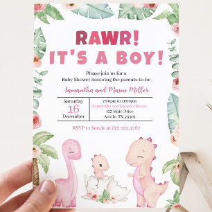 Girl Dinosaur Baby Shower Invitation