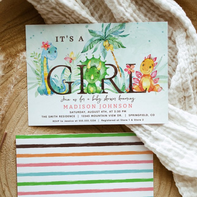 Girl Dinosaur Baby Shower Invitation (Creator Uploaded)