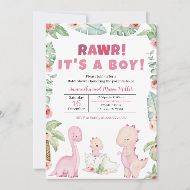 Girl Dinosaur Baby Shower Invitation (Front)