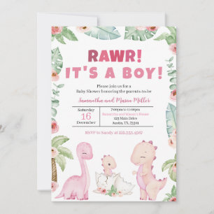 Girl Dinosaur Baby Shower Invitation