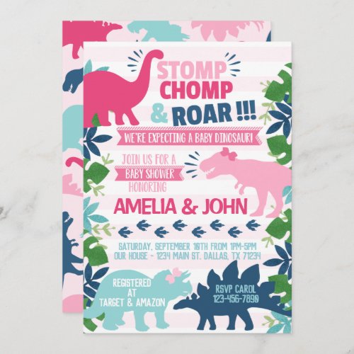 Girl Dinosaur Baby Shower Invitation Invite