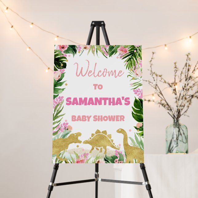 Girl Dinosaur Baby Shower Welcome Sign (In Situ (Stand))
