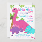 Girl Dinosaur Birthday Invitation / Dino Party (Front)