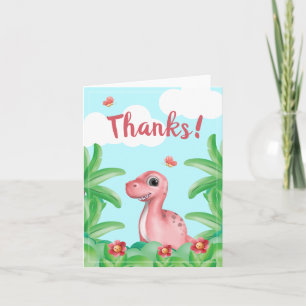 Girl Dinosaur Birthday Letterpress Thank You Card