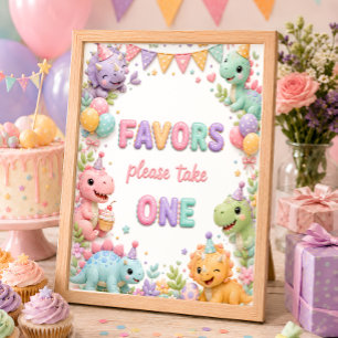Girl Dinosaur Birthday Party Favors Poster