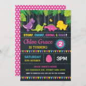 Girl Dinosaur Birthday Party Pink Roar Chalkboard Invitation (Front/Back)