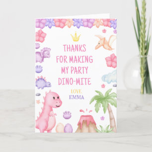 Girl Dinosaur Birthday Party Thank You Card