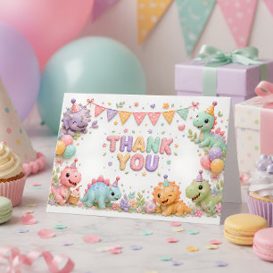 Girl Dinosaur Birthday Party Thank You Card