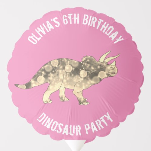 Girl Dinosaur Birthday Party Triceratops Pink Name Balloon