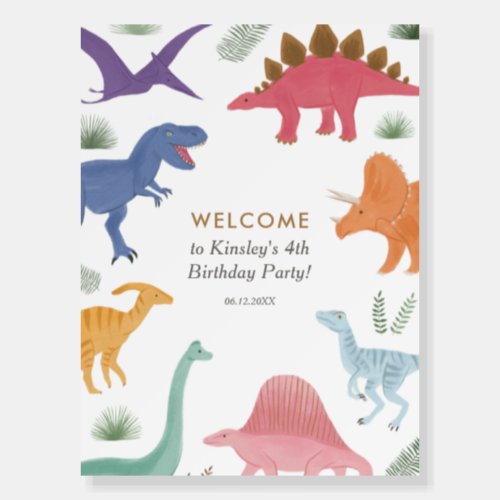 Girl Dinosaur Birthday Party Welcome Sign