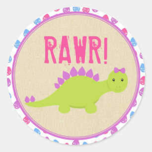 Girl Dinosaur Birthday Stickers Pink Dinosaurs