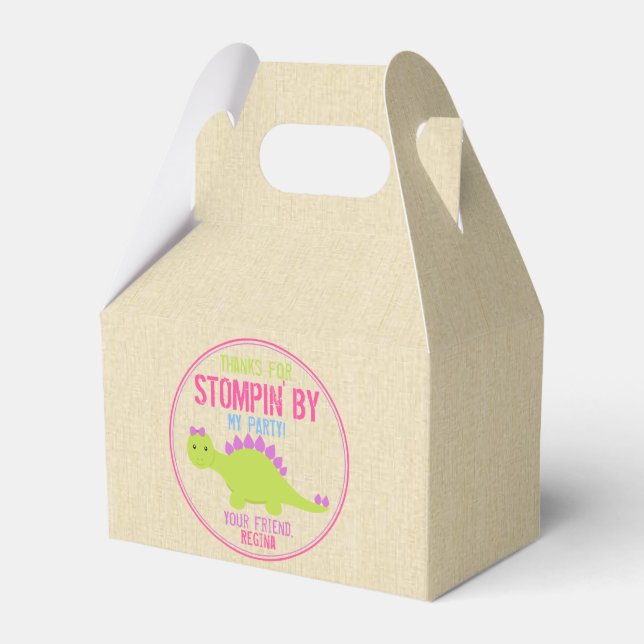 Girl Dinosaur Favor Boxes Pink Dinosaur Favors (Front Side)