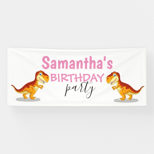 Girl Dinosaur Pink  Banner (Horizontal)