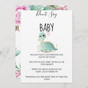 Girl Dinosaur Pink Peony Don’t Say Baby Cards