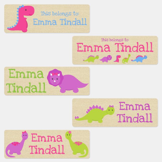 Girl Dinosaur School Labels (Group)